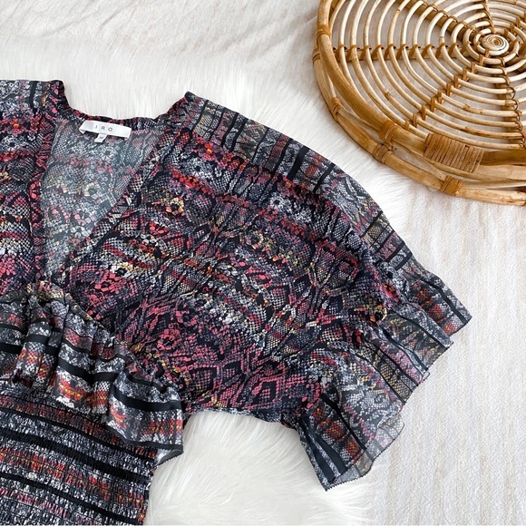 IRO Tulsa Printed Silk Tiered Mini Dress Snake Print Smocked Ruffle - Picture 6 of 11